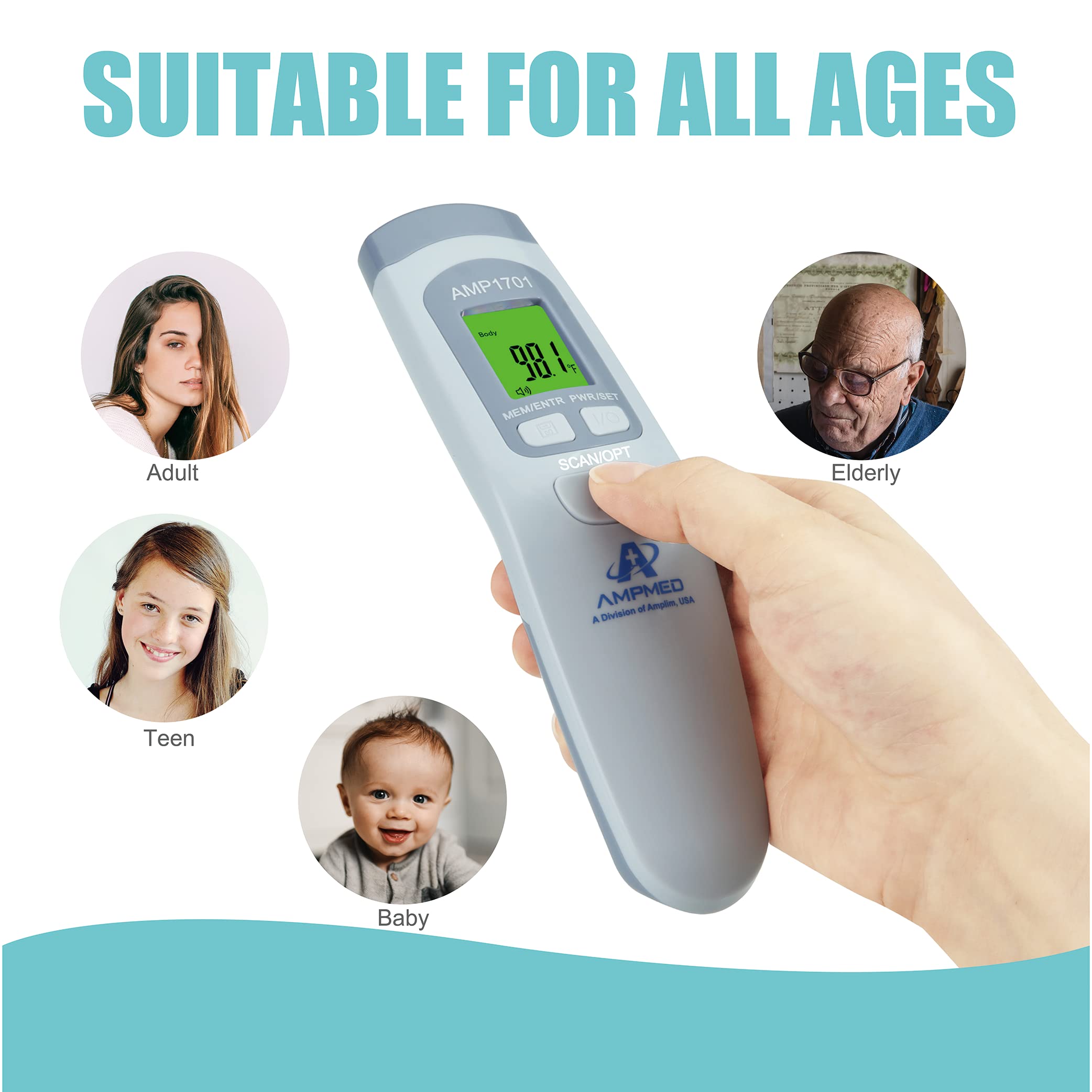 Amplim Non Contact/No Touch Forehead Thermometer for Adults, Kids, and Babies, Accurate Hospital Medical Grade Touchless Temporal Thermometer FSA HSA Approved, Serenity