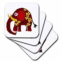 3dRose CST_196235_2 Funny Red Elephant with Yellow Daisies Soft Coaster (Set of 8)