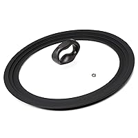 Universal Lid for Pots and Pans, Fits 9.5-Inch to 12-Inch Cookware, Tempered Glass Replacement Lid with Heat Resistant Silicone Edge, Dishwasher Safe, Made without BPA, Large, Black