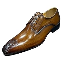 Mens Oxfords Casual Dress Genuine Leather Handmade Derby Wedding Tuxedo Formal Fashion Walking Shoes for Men