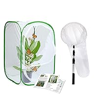 Insect and Butterfly Habitat Cage Terrarium Pop-up 23.6 Inches Tall with Large Insect and Butterfly Net Bug Catching Net Bird Net with 14