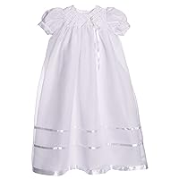 Long White Embroidered Organza Christening Baptism Gown with Bonnet