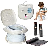 Orzbow Portable Travel Potty for Toddler Boys and Girls with Storage Bag, Foldable Potty Training Toilet for Car, Emergency Potty Seat for Indoor Outdoor, Includes Free 45pcs Travel Bags, Gray