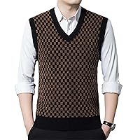 Men Wool Knit Vest Sweater Jumpers Sleeveless V Neck For Autumn Winter Plaidsretro Vintage Casual Male Clothing