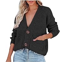 Women's Casual Cardigan Sweaters 2023 Fall Oversized Open Front Button V Neck Lightweight Cardigans Knit Outerwear