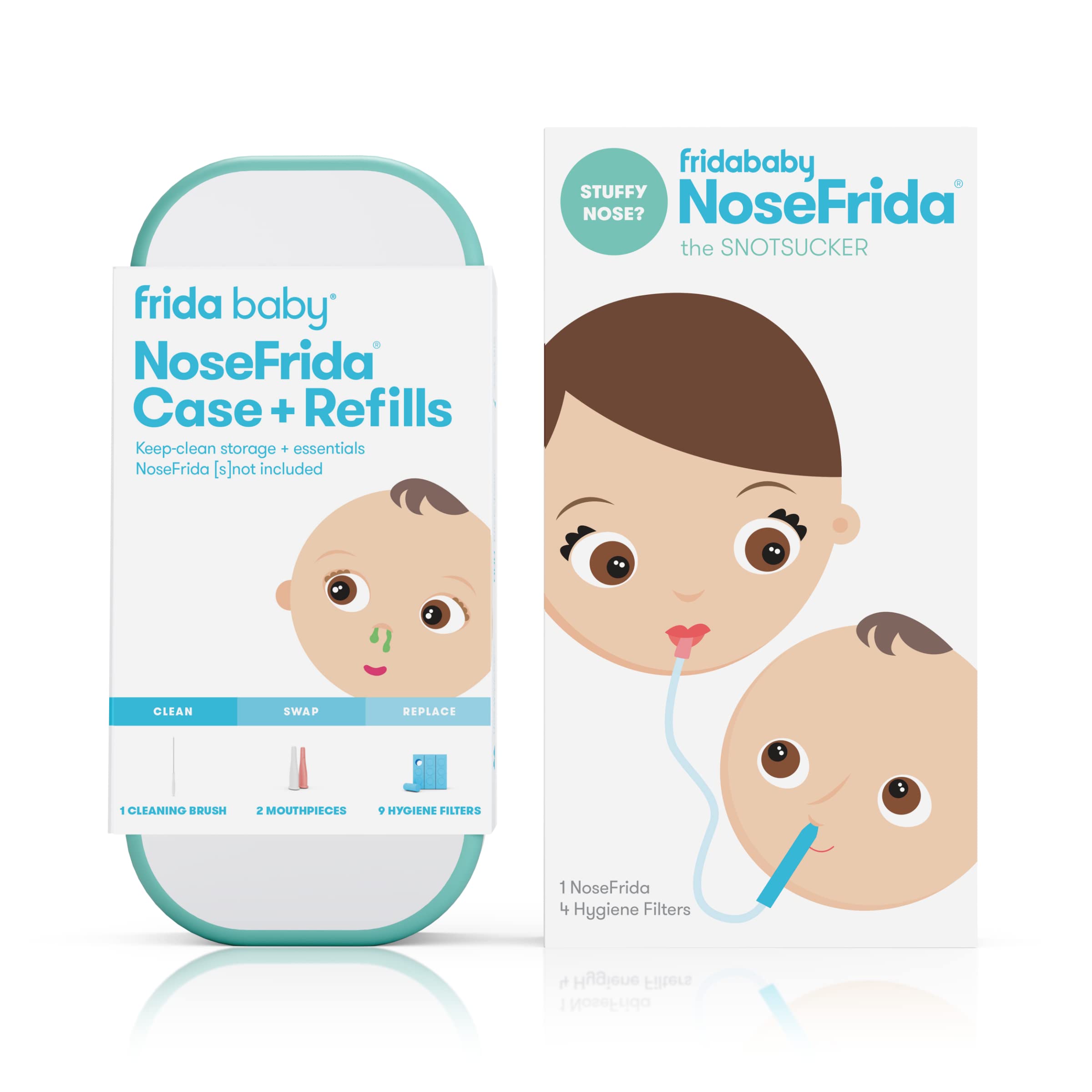 Bundle of Frida Baby Baby Nasal Aspirator NoseFrida The Snotsucker + Frida Baby NoseFrida Case + Refills | Cleaning and Storage for Doctor-Recommended NoseFrida The Snotsucker Nasal Aspirator