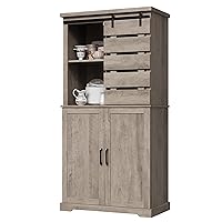 Kitchen Pantry Cabinet, Tall Storage Cabinet with Sliding Barn Door and Adjustable Shelves, Kitchen Freestanding Cupboard for Dining Room, Living Room, Laundry