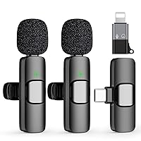 2 Pack Type C Mini Wireless Lavalier Microphone for iPhone 15, iOS and Android Devices - Noise Reduction Lapel Mic for Recording, Clip on Mic, Omni Lav Mic for Video Recording, Tiktok, Youtube, Vlog