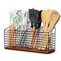 THYGIFTREE Large Utensil Holder for Kitchen Counter Black Metal Cooking Utensil Organizer for Countertop 4 Compartments Kitchen Tools Holder for Spatula Utensil Crock Caddy