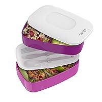 Bentgo® Classic - Adult Bento Box, All-in-One Stackable Lunch Box Container with 3 Compartments, Plastic Utensils, and Nylon Sealing Strap, BPA Free Food Container (Purple)