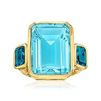 Ross-Simons 14.00 Carat Blue Quartz and 2.20 ct. t.w. London Blue Topaz 3-Stone Ring in 18kt Gold Over Sterling
