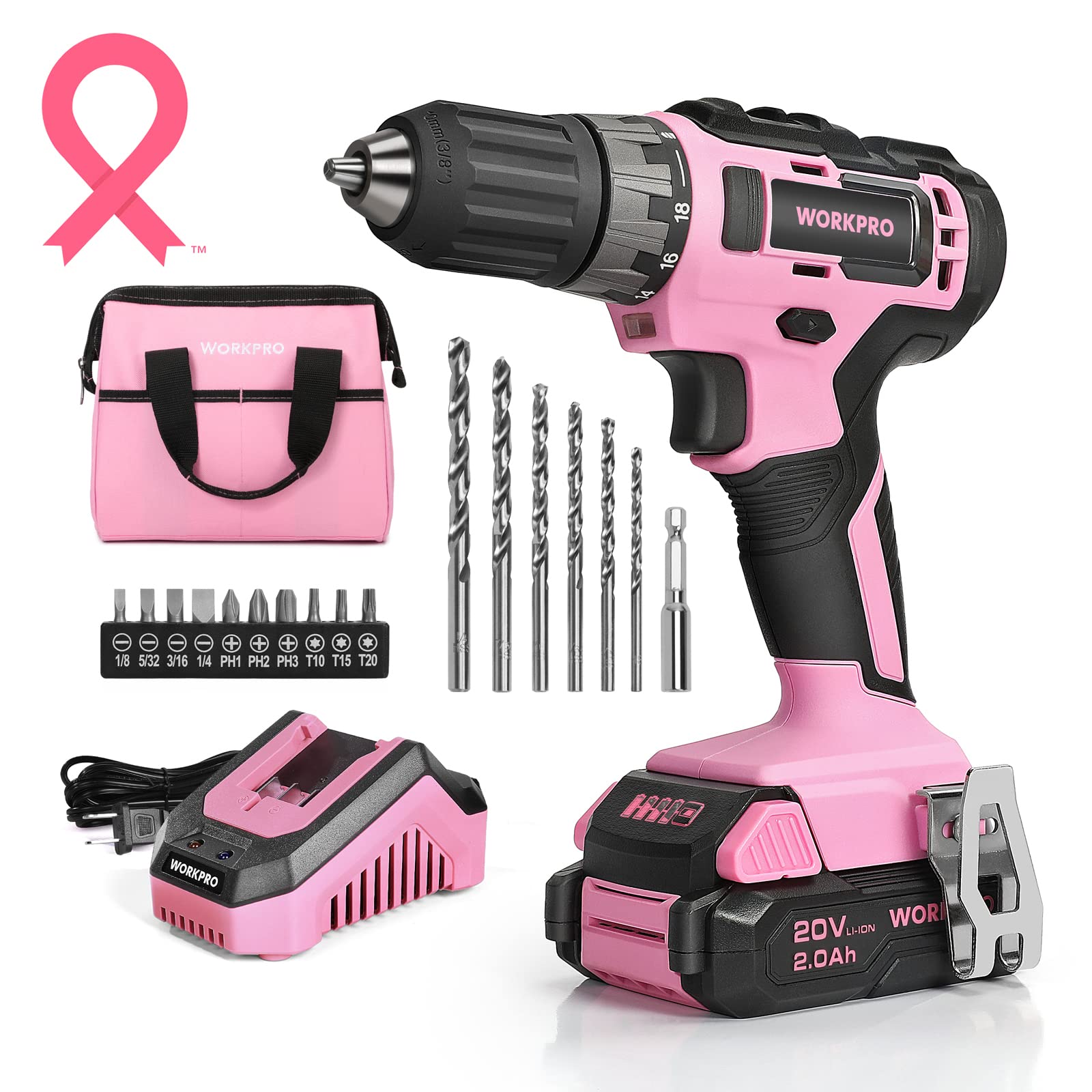 Mua WORKPRO 20V Pink Cordless Drill Driver Set, 3/8” Keyless Chuck, 2.0 Ah  Li-ion Battery, Hour Fast Charger and 11-inch Storage Bag Included trên  Amazon Mỹ chính hãng 2023 Giaonhan247
