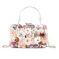 KUANG! Women's Floral Flower Evening Handbags Colorful Rhinestone Clutch Purses Floral Bride Wedding Chain Shoulder Bag