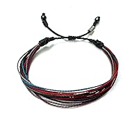 Men's String Bracelet Woven Surf Rope Adjustable Bangle in Black Red Plum Turquoise and Gray Custom Sized for Men Teen Boys Guy Friend