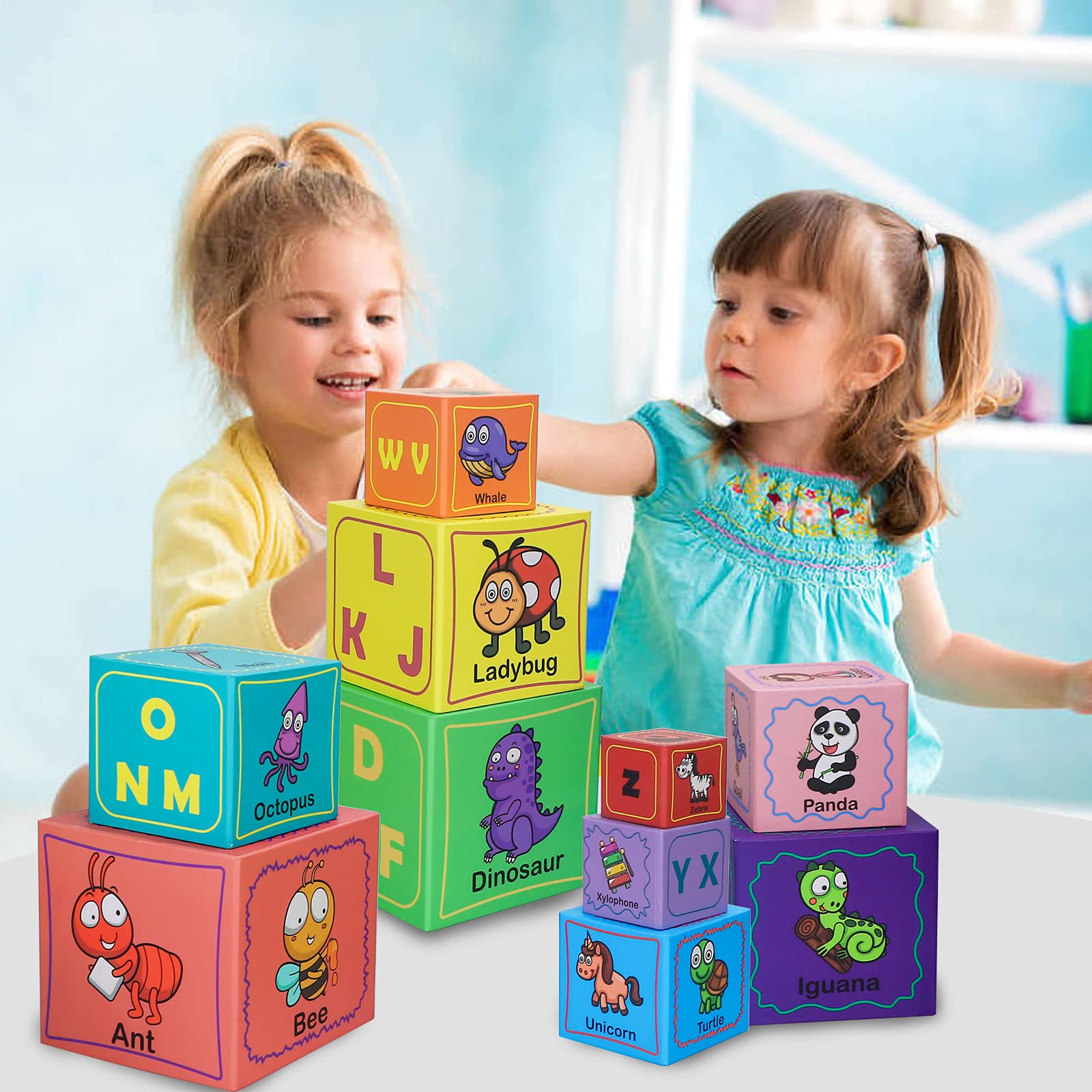 Nesting and Stacking Blocks Stacking Toys for Toddlers Plus Animal Puzzle Toys Set Alphabet ABC Blocks Learning & Educational Toys Education Supplies Montessori Toys