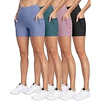 ATHVOTAR 4 Pack Spandex Yoga Shorts with Pockets for Women 3'' / 5'' / 8'' High Waist Biker Tummy Control Shorts