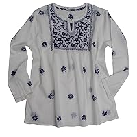 Pure Cotton Hand Embroidered Boho Peasant Blouse Top Tunic