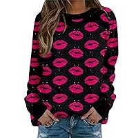 Valentine Shirt for Women,Women's Fashion Casual Long Sleeve Valentine's Day Printed Graphic Round Neck Loose Plus Top