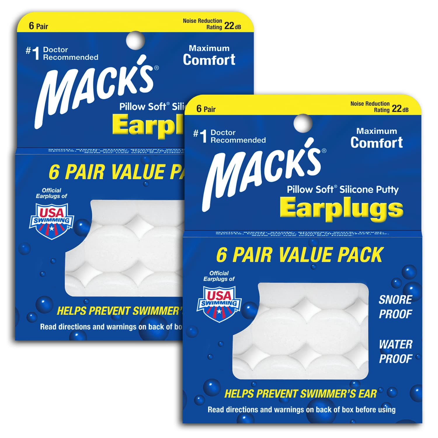 Mack's Pillow Soft Silicone Earplugs - 6 Pair (Pack of 2), Value Pack – The Original Moldable Silicone Putty Ear Plugs for Sleeping, Snoring, Swimming, Travel, Concerts and Studying