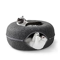 Cat Tunnel Bed, Cat Tunnel, Jia Xi Indoor Cat Hideout, Donut Cat Bed, Universal for All Seasons Cat Condo and Cat Cave(24 in * 24 in* 11 in) Dark Grey