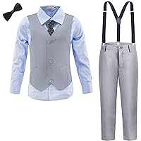 Boys Suit Formal Tuxedo Toddler Dress Clothes Vest Pants Plaid Shirt Suspenders Suits Set for Teen Boys