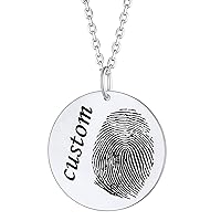 Custom4U Fingerprint Necklace Customized,Custom Memorial Jewelry with Loved One’s Finger Print/Thumbprint,Stainless Steel/925 Sterling Silver,Chain 18”+2”,Memory Keepsake Necklaces for Women Men