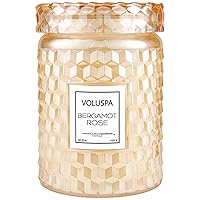 Voluspa Bergamot Rose Candle | Large Glass Jar | 18 Oz | 100 Hour Burn Time | All Natural Wicks and Coconut Wax for Clean Burning | Vegan | Hand-Poured in The USA