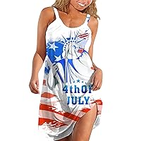 American Flag Dress Women July 4th Patriotic Sleeveless Tank Dress USA Stars Stripes Sexy Scoop Neck Summer Casual Sundress