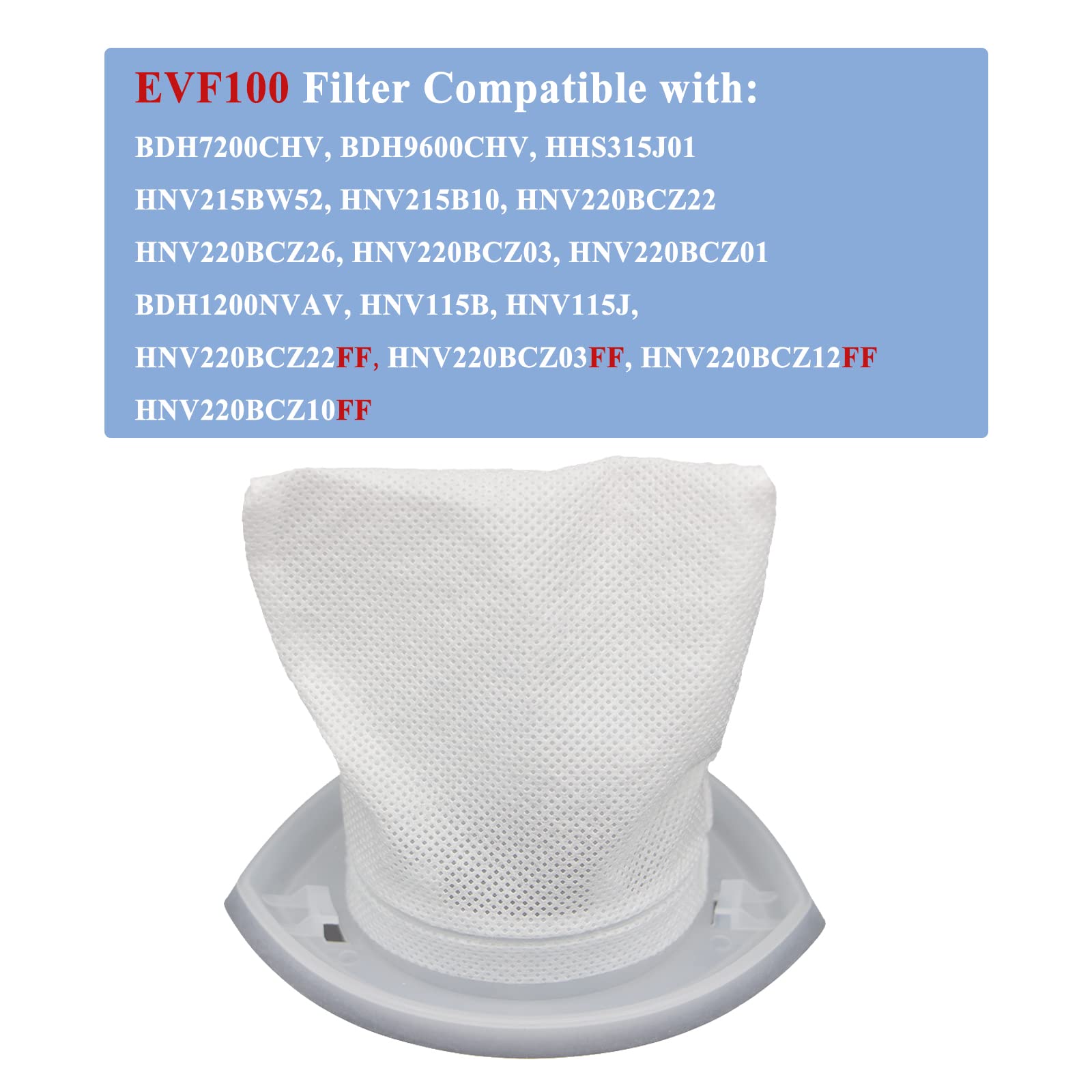 Aolleteau 6-Pack EVF100 Filters Compatible with Black+Decker HNV220B, HNV215B, HNV115B Series, HHS315J01, BDH7200CHV, BDH9600CHV, HNV220BCZ Series Hand Vacuum Cleaners. 【Note: Not HNVCF10 Filter !!!】
