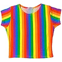 Kids Girls Rainbow Short Sleeve Stretch Summer Tee T-Shirt Crop Top 5-13 Years