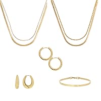 Waterproof Jewelry Bundle - Sweatproof Non Tarnish Necklaces, Huggie Earrings, Hoops, Rings, and Bracelets for Women - Hey Harper