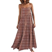 EFOFEI Women's Summer High Low Ruffle Maxi Dress Spaghetti Strap Print Long Dress Casual Flowy Beach Dress