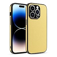ONNAT-Litchi Texture Leather Case for iPhone 15Pro Max/15 Pro/15 Plus/15 Slim Business Case with Camera Hole Protective Phone Cover Shockproof (Yellow,15 Pro Max)
