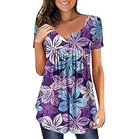 Shirts for Women Trendy Plus Size Flowly Button Front Short Sleeve Henley Deep V Neck Blouses & Button-Down Shirts