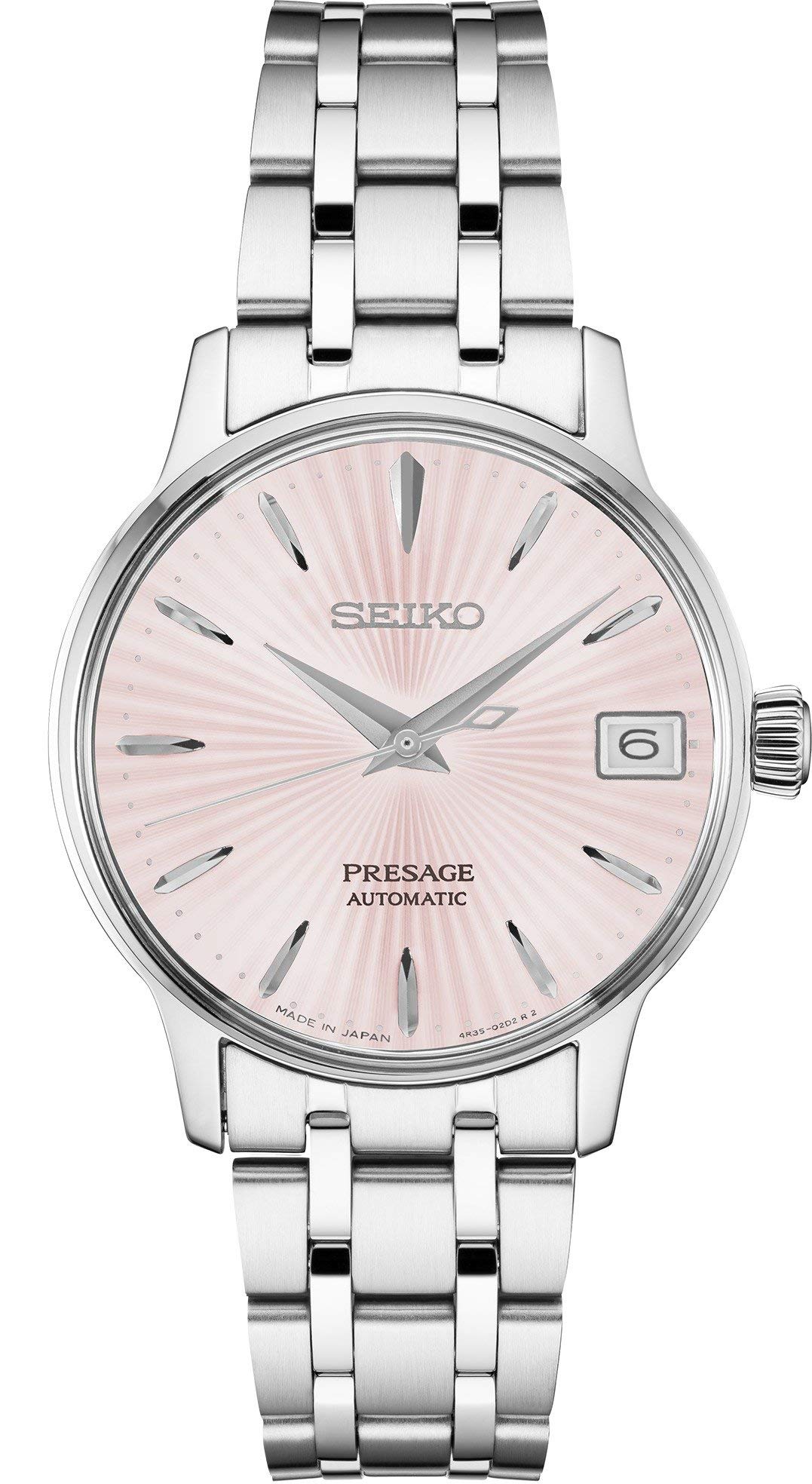 SEIKO SRP839 Presage Women's Watch Silver-Tone 33.8mm Stainless Steel, Pink