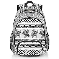 Black And White Pattern School Backpacks for Girls Boys Teens Students,Turtle Stylish College Backpack Book Bag With Chest Strap,Waterproof Travel Backpacks for Women Men