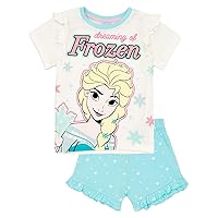 Disney Frozen Girls Pyjama Set | Kids T-Shirt & Shorts PJs Loungewear | Elsa Princess NIghtwear Pajama Gift for Children