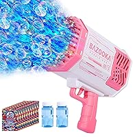 Bubble Machine Gun, 69 Holes Bubble Gun with Lights, Pink Outdoor Summer Beach Kids Bubbles Toys Birthday Wedding Party Fun Gifts for Girls Boys