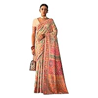 Indian Woman's Traditional Woven kashmiri pashmina Saree Weaving Bridal Sari Blouse 8925