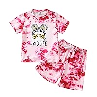 Kid Toddler Girl Clothes Summer Ruffle Sleeve Figure Graphic Shirt + Shorts Summer Outfits Set
