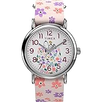 Timex Women's Peanuts Floral 38mm Watch - Pink Strap White Dial Silver-Tone Case