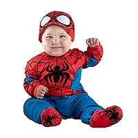 Marvel Spider-Man Official Infant Deluxe Costume - Printed Jumpsuit with Booties and Mask Cap - 0-6 months