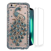 Glitter Design Phone Case Compatible with Samsung Galaxy Note 20 5G - 3D Luxury Girls Women Shiny Bling Handcrafted Protective Cover with Screen Protector (2 Pack) - Green Peacock