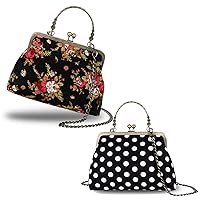 Vintage Handbag Floral Purse Black Kisslock Purses and Handbags
