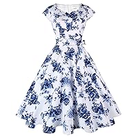 Kingfancy Women Vintage 1950s Dress Retro Cocktail Party Swing Dresses with Cap Sleeves