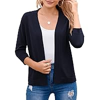 Women's 3/4 Sleeve Open Front Cropped Cardigan Sweater Elegant Shrugs for Women