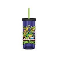 Silver Buffalo TMNT Group City Retro Logo Plastic Tall Cold Cup w/Lid and Straw, 20 Ounces