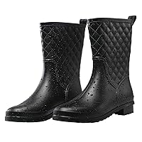 Petrass Women Rain Boots Black Waterproof Mid Calf Lightweight Cute Booties Fashion Out Work Comfortable Garden Shoes