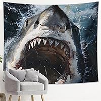 Funky Shark Tapestry Aesthetic Modern Ocean Fish Oil Paint White Polyester Large Wall Art Dorm Room Decorations Tapestry Wall Hanging Bar Decor Living Room Office Ceiling Tapestry 60x40Inch