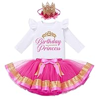 IMEKIS Girls Princess Birthday Outfit Shirt + Tutu Skirt + Crown Toddler Kids Cake Smash Fall Winter Clothes Photo Shoot 1-6T
